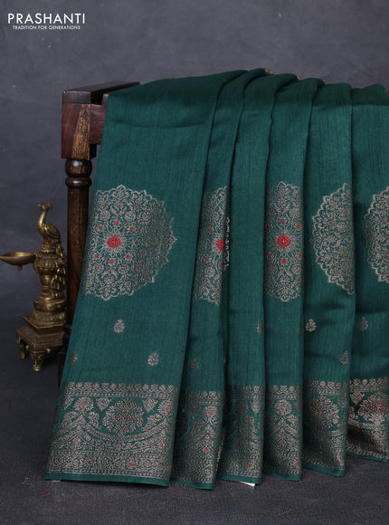 Banarasi semi matka silk saree green with allover thread & zari woven buttas and woven border