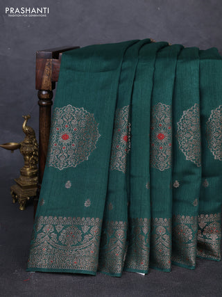 Banarasi semi matka silk saree green with allover thread & zari woven buttas and woven border