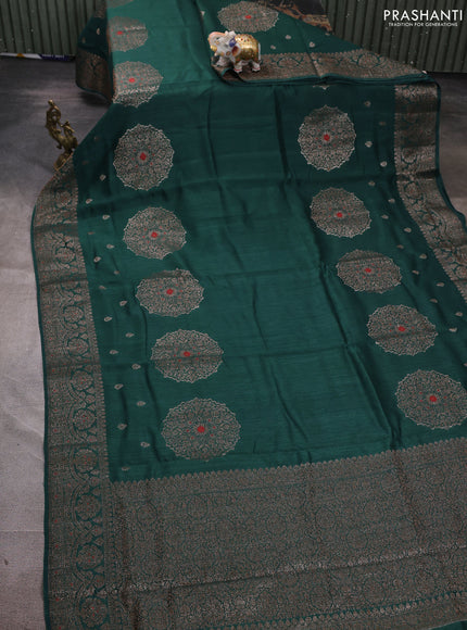 Banarasi semi matka silk saree green with allover thread & zari woven buttas and woven border
