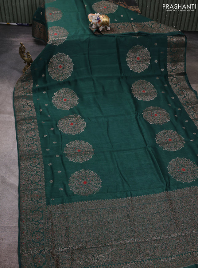 Banarasi semi matka silk saree green with allover thread & zari woven buttas and woven border