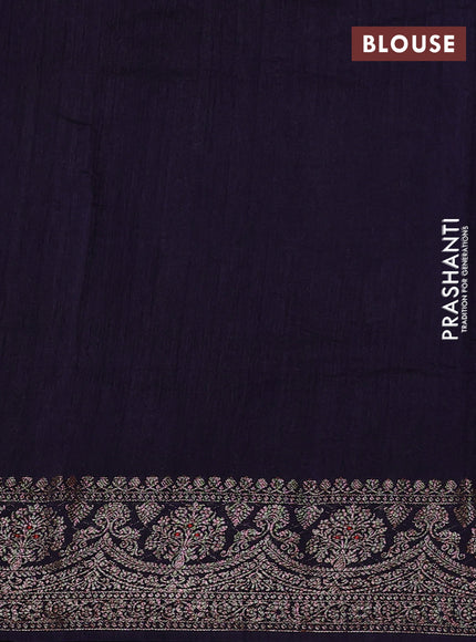 Banarasi semi matka silk saree navy blue with allover thread & zari woven buttas and woven border