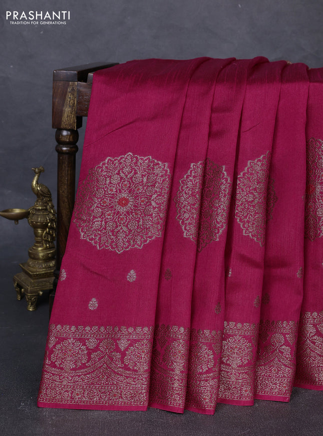 Banarasi semi matka silk saree pink with allover thread & zari woven buttas and woven border