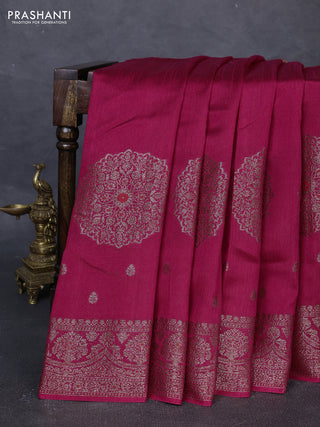 Banarasi semi matka silk saree pink with allover thread & zari woven buttas and woven border