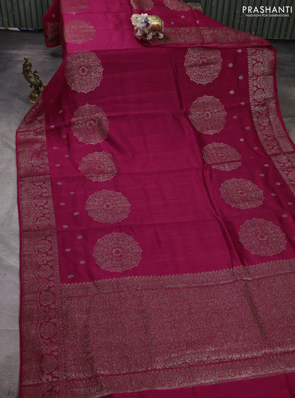 Banarasi semi matka silk saree pink with allover thread & zari woven buttas and woven border