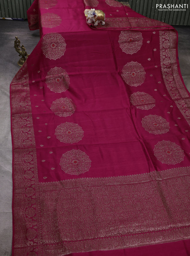 Banarasi semi matka silk saree pink with allover thread & zari woven buttas and woven border