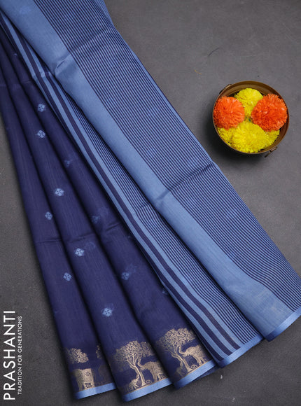 Semi dupion saree bluish grey with allover thread woven buttas and zari woven border