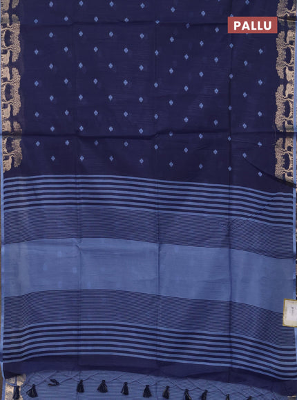Semi dupion saree bluish grey with allover thread woven buttas and zari woven border