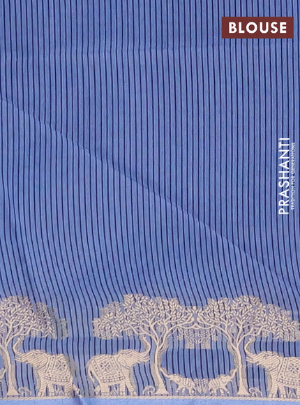 Semi dupion saree bluish grey with allover thread woven buttas and zari woven border