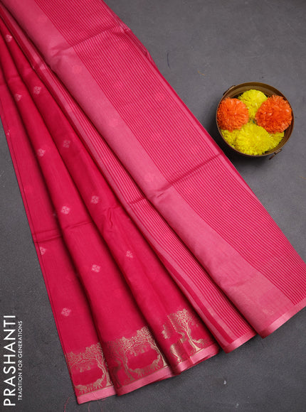 Semi dupion saree pink with allover thread woven buttas and zari woven border