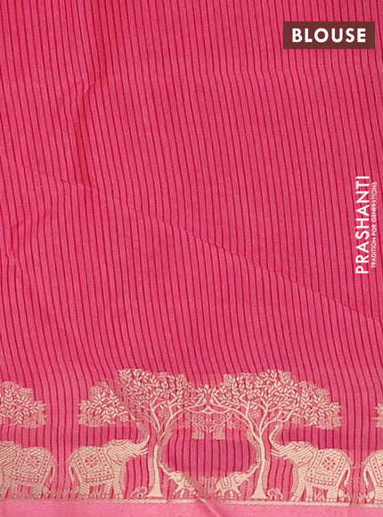Semi dupion saree pink with allover thread woven buttas and zari woven border