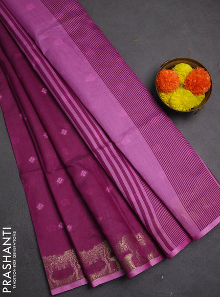Semi dupion saree lavender with allover thread woven buttas and zari woven border