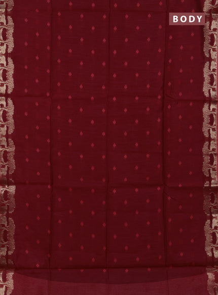 Semi dupion saree maroon with allover thread woven buttas and zari woven border