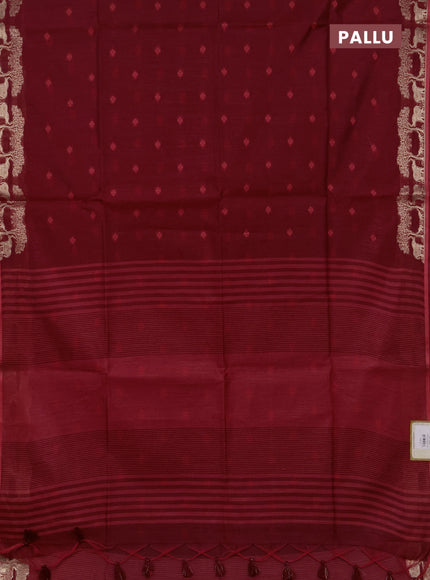 Semi dupion saree maroon with allover thread woven buttas and zari woven border