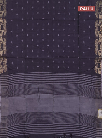 Semi dupion saree grey with allover thread woven buttas and zari woven border