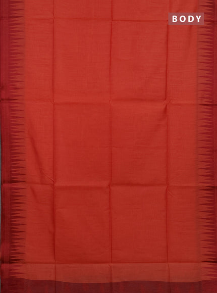 Semi dupion saree pastel maroon and maroon with allover thread stripe pattern and temple design thread woven border