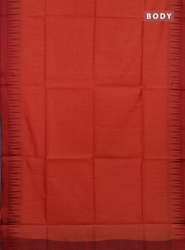 Semi dupion saree pastel maroon and maroon with allover thread stripe pattern and temple design thread woven border