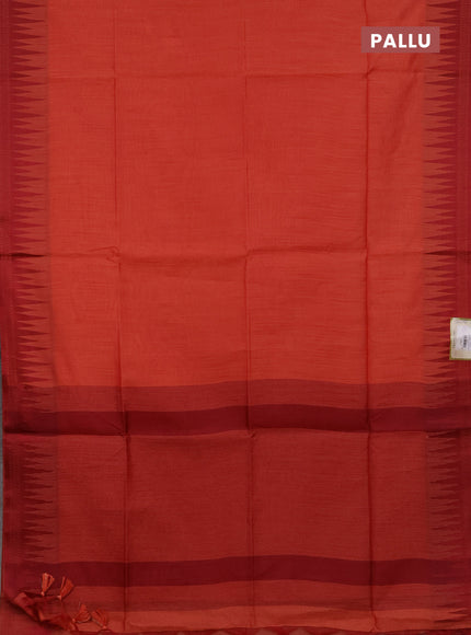 Semi dupion saree pastel maroon and maroon with allover thread stripe pattern and temple design thread woven border