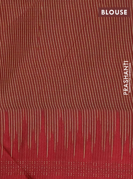 Semi dupion saree beige and maroon with allover thread stripe pattern and temple design thread woven border
