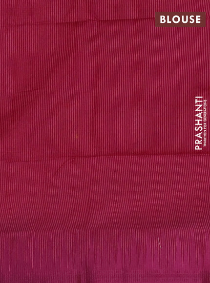 Semi dupion saree peach pink and magenta pink with allover thread stripe pattern and temple design thread woven border