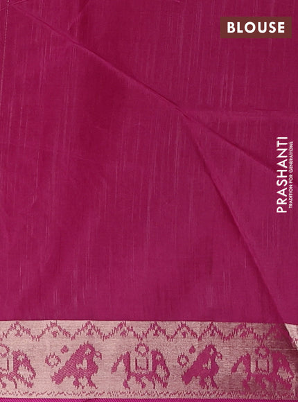 Semi dupion saree peach pink and magenta pink with allover thread stripe pattern and temple design thread woven border