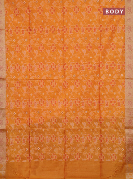 Semi dupion saree sunset orange and red with allover thread & zari weaves pattern and zari woven border