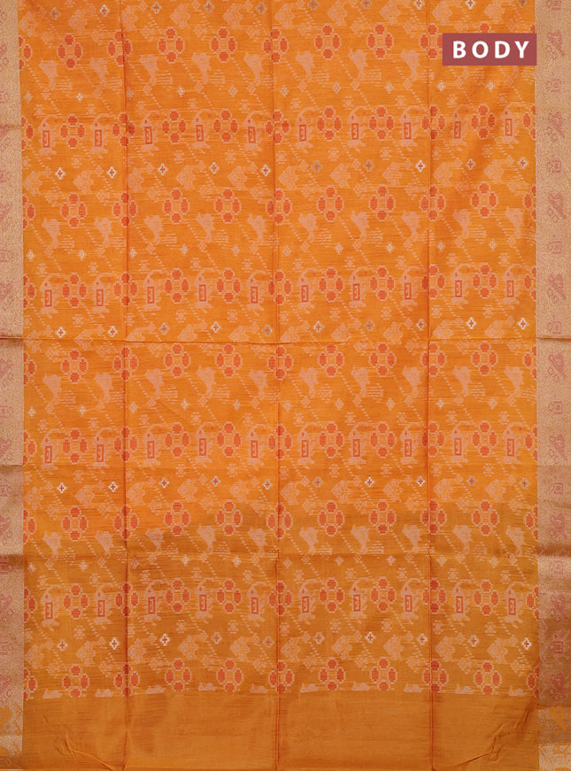 Semi dupion saree sunset orange and red with allover thread & zari weaves pattern and zari woven border