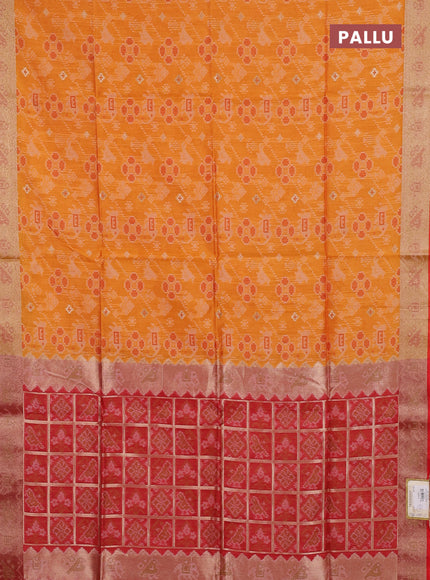 Semi dupion saree sunset orange and red with allover thread & zari weaves pattern and zari woven border