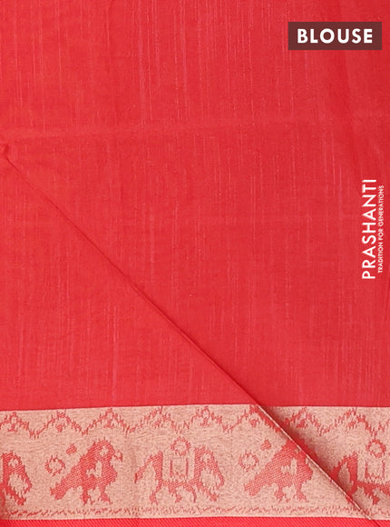 Semi dupion saree sunset orange and red with allover thread & zari weaves pattern and zari woven border