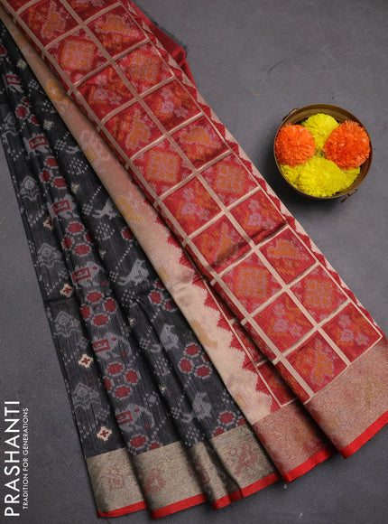Semi dupion saree black and maroon with allover thread & zari weaves pattern and zari woven border