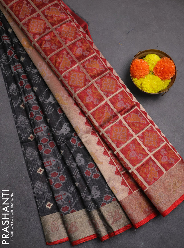Semi dupion saree black and maroon with allover thread & zari weaves pattern and zari woven border