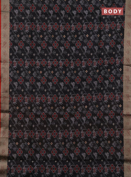 Semi dupion saree black and maroon with allover thread & zari weaves pattern and zari woven border