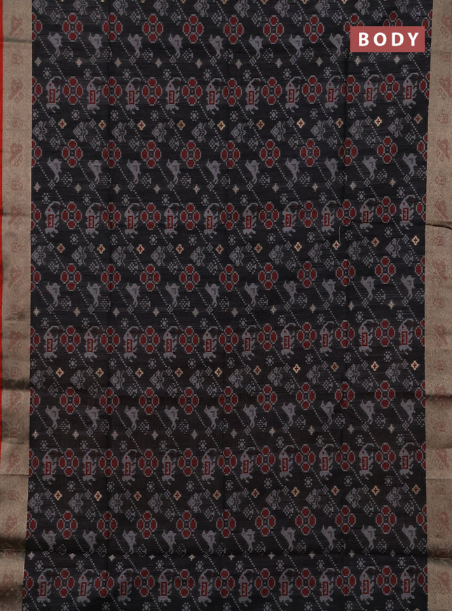 Semi dupion saree black and maroon with allover thread & zari weaves pattern and zari woven border