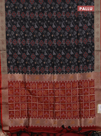 Semi dupion saree black and maroon with allover thread & zari weaves pattern and zari woven border
