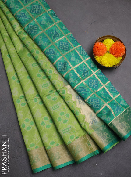 Semi dupion saree light green and teal green with allover thread & zari weaves pattern and zari woven border