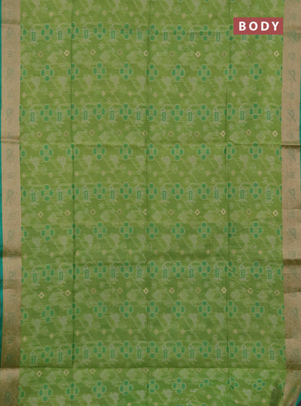 Semi dupion saree light green and teal green with allover thread & zari weaves pattern and zari woven border