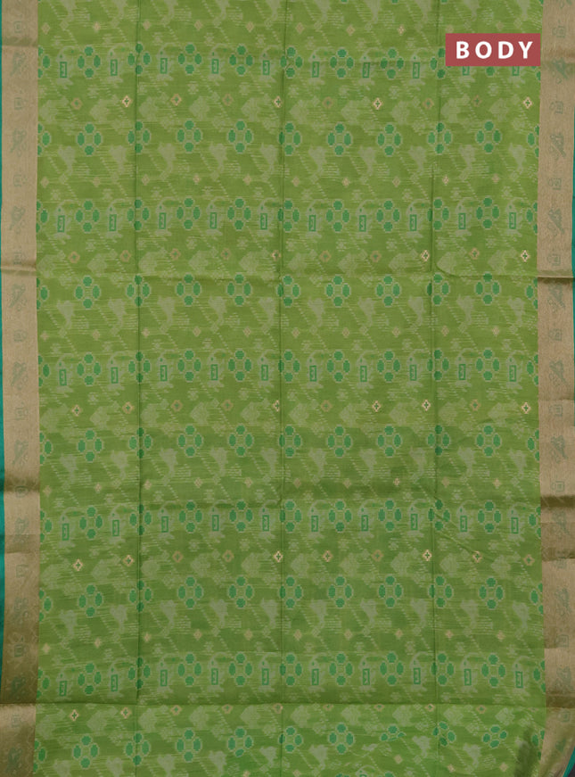 Semi dupion saree light green and teal green with allover thread & zari weaves pattern and zari woven border