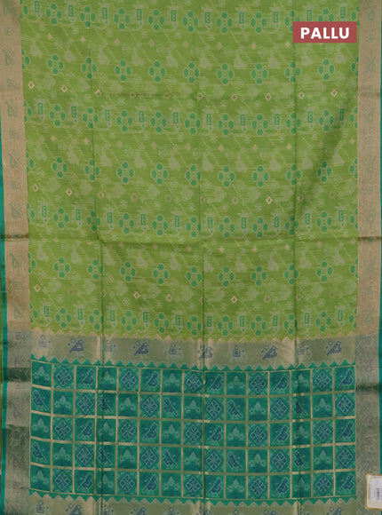 Semi dupion saree light green and teal green with allover thread & zari weaves pattern and zari woven border