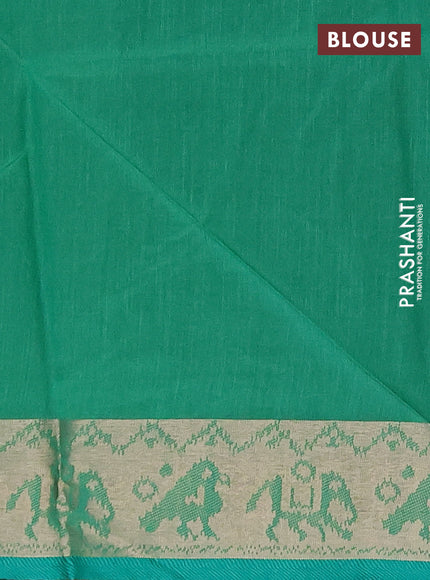 Semi dupion saree light green and teal green with allover thread & zari weaves pattern and zari woven border
