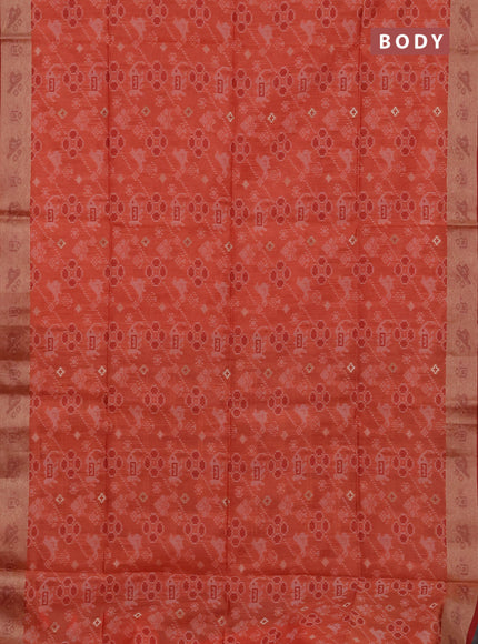 Semi dupion saree peach orange and maroon with allover thread & zari weaves pattern and zari woven border