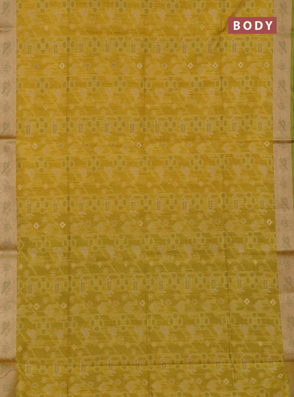 Semi dupion saree mustard yellow and light green with allover thread & zari weaves pattern and zari woven border