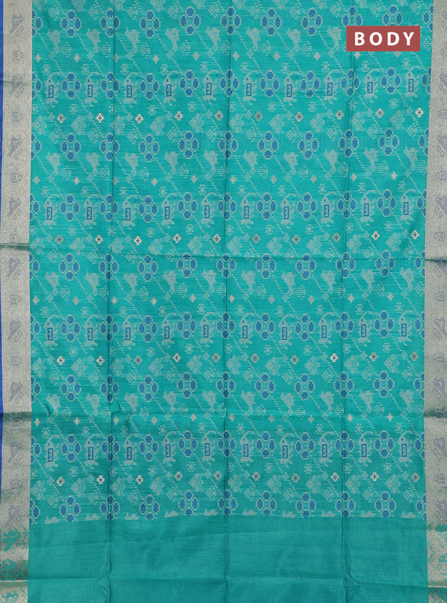 Semi dupion saree teal green and blue with allover thread & zari weaves pattern and zari woven border