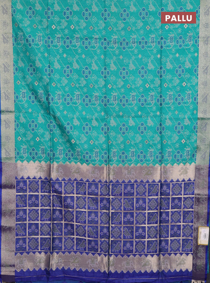 Semi dupion saree teal green and blue with allover thread & zari weaves pattern and zari woven border