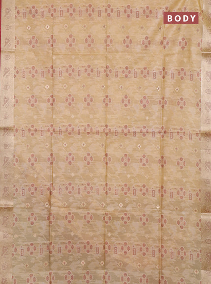 Semi dupion saree beige and maroon with allover thread & zari weaves pattern and zari woven border