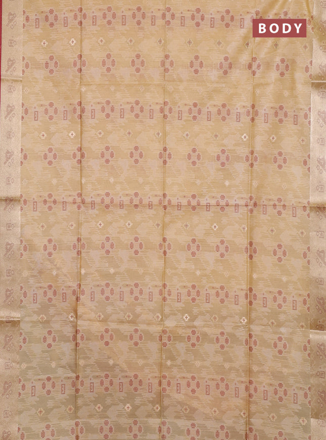 Semi dupion saree beige and maroon with allover thread & zari weaves pattern and zari woven border