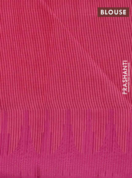 Semi dupion saree peach pink and magenta pink with allover thread stripe pattern and temple design thread woven border
