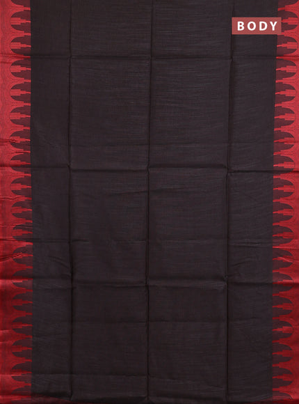 Semi dupion saree black and maroon with allover thread stripe pattern and temple design thread woven border