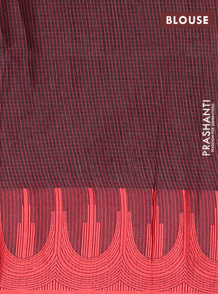 Semi dupion saree black and maroon with allover thread stripe pattern and temple design thread woven border