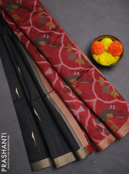 Semi dupion saree black and maroon with allover zari woven buttas and zari woven border