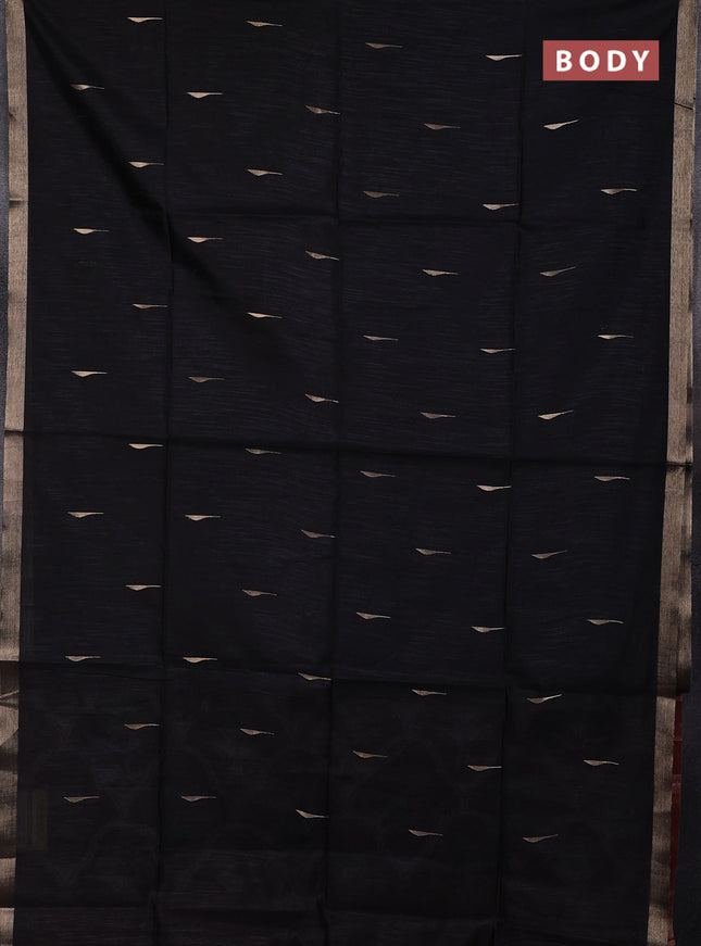 Semi dupion saree black and maroon with allover zari woven buttas and zari woven border