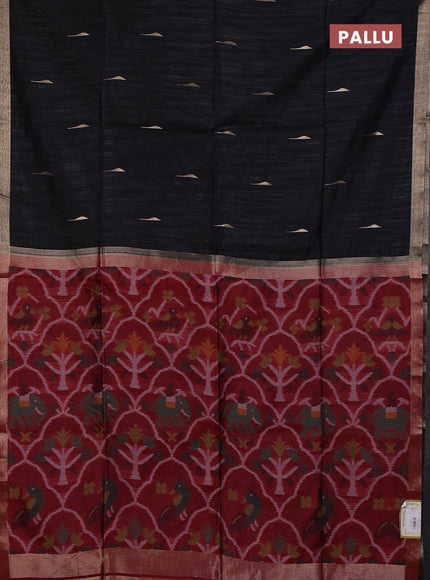 Semi dupion saree black and maroon with allover zari woven buttas and zari woven border